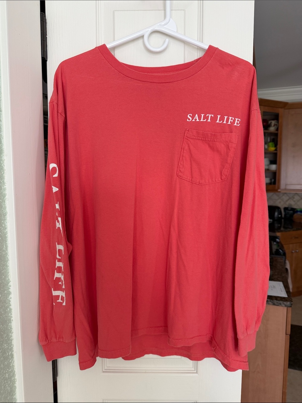 Salt Life Long Sleeve Pocket Tee in Coral Red